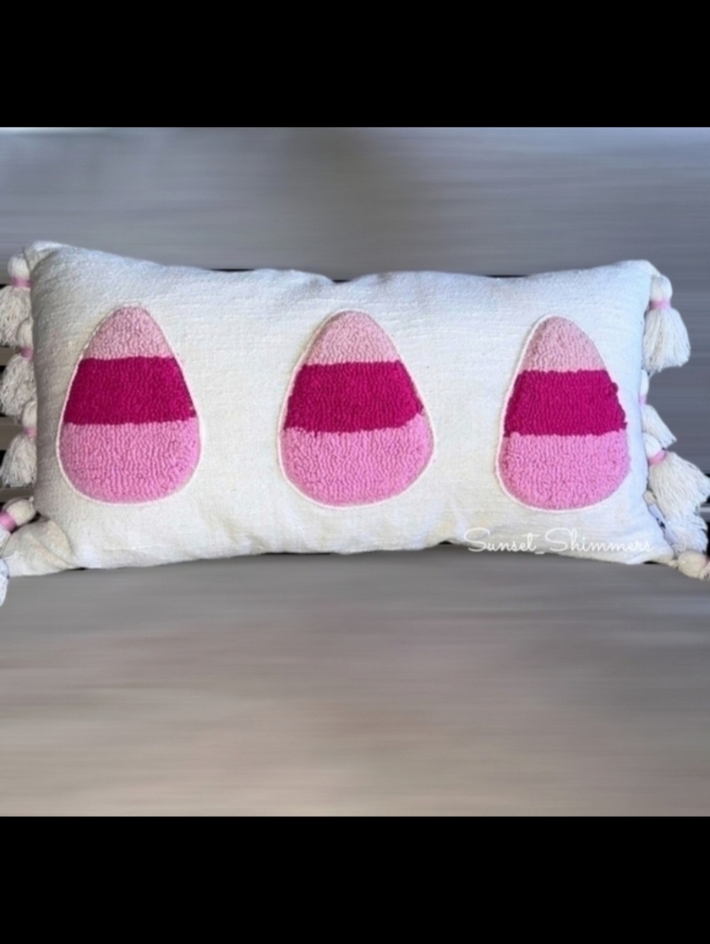 26" Sweet Street Pink Halloween Candy Corn Trio Throw pillow Decor Tassels NEW